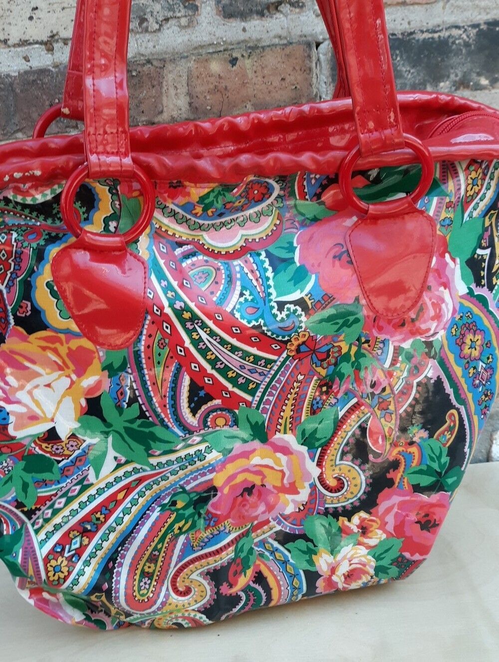 Zone Harvey Nichols Huge Bright Red Floral Tote Bag Y2k Vintage